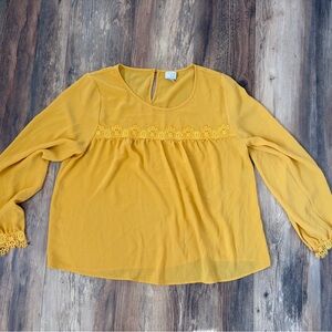 a new day Mustard Yellow Lace-Yoke Long Sleeve Blouse